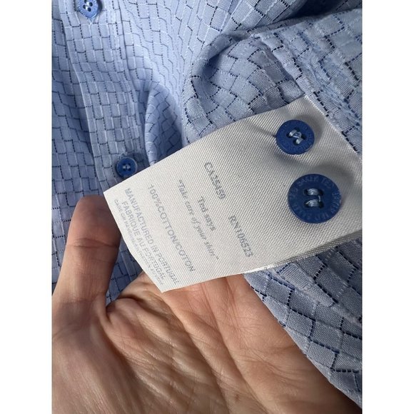 Ted Baker long sleeve button down textured geometric blue size L - Picture 9 of 9
